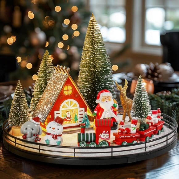 Other - New 12 Pcs Christmas Village Set, Light-Up Table Centerpieces with Lazy Susan